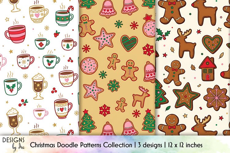 Christmas Gingerbread and Cocoa Seamless Patterns example image 1