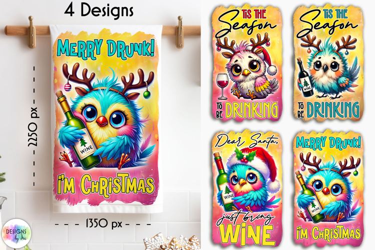 Funny Christmas Kitchen Towel, Christmas Bird, Wine Lover