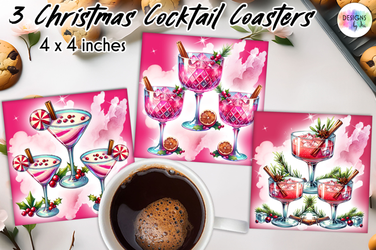 Christmas Cocktail Coasters, Christmas Party Coasters PNG