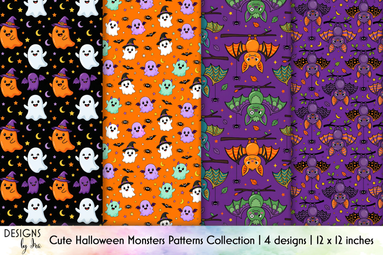 Cute Halloween Monsters Pattern, Ghost & Bat Collection