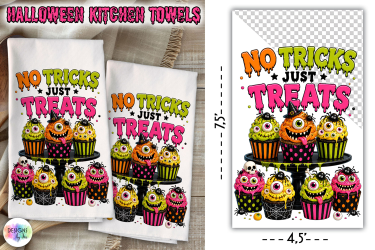 Halloween Kitchen Towel PNG, No Tricks Just Treats