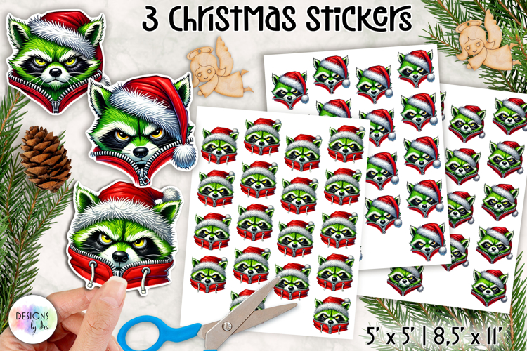 Christmas Grumpy Stickers, Funny Green Character Holiday