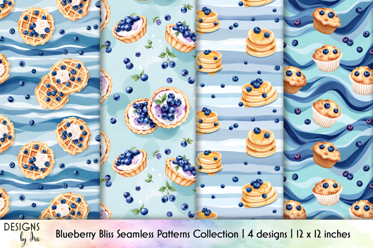 Blueberry Waffles Pattern, Pancakes with berries Patterns