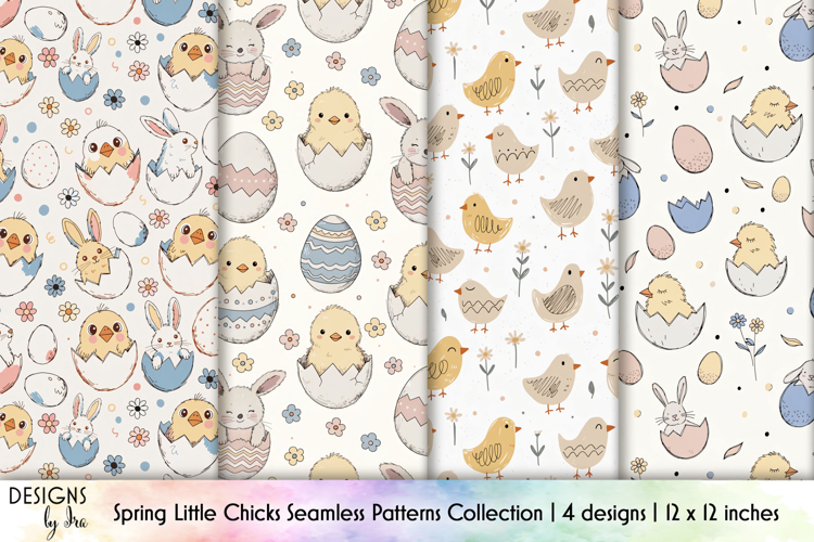 Cute Little Chicks Patterns, Easter Seamless Patterns