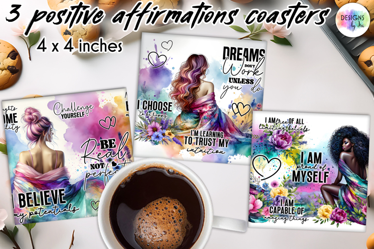 Positive Affirmations Coaster Sublimation, Inspirational PNG
