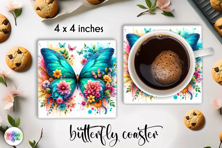 Floral Butterfly Coaster | Watercolour Butterfly Coaster PNG