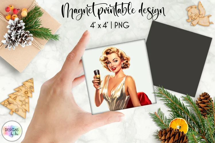 Watercolour Christmas Magnet | Vintage Pinup Girls Christmas