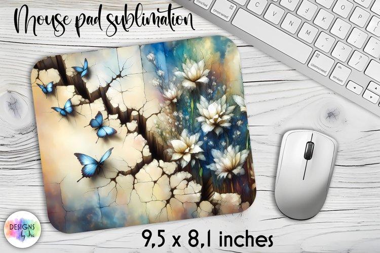 Cracked Wall with Flowers Mouse Pad, Floral Mouse Pad Print example image 1