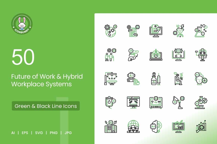 50 Future of Work & Hybrid Workplace Systems Icons
