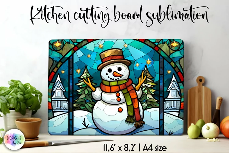 Stained Glass Cutting Board Sublimation | Christmas Snowman