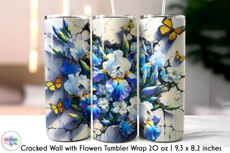 3D Cracked Wall Flowers Tumbler Wrap, Floral Tumbler Design