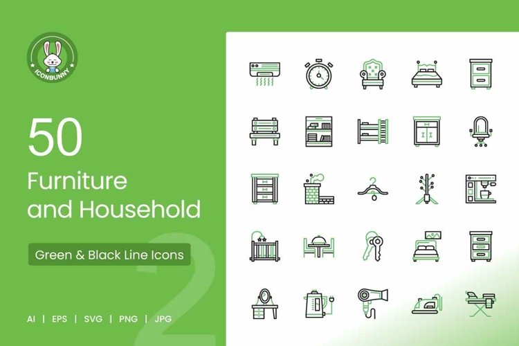 Furniture & Household Green & Black Icons