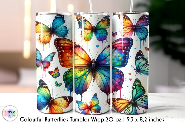 Watercolour Butterflies Tumbler Wrap, Colourful Butterflies example image 1