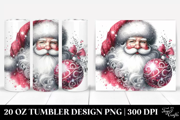 Glittery Santa Portrait 20 Oz Tumbler