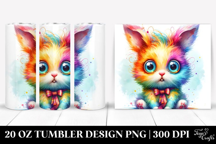 Colorful Layered Watercolor Cute Rabbit Tumbler example image 1