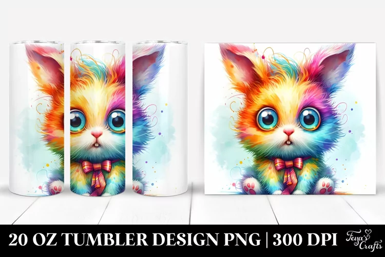 Colorful Layered Watercolor Cute Rabbit Tumbler