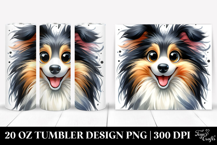 Watercolor Cute Cartoon Collie 20 Oz Tumbler example image 1
