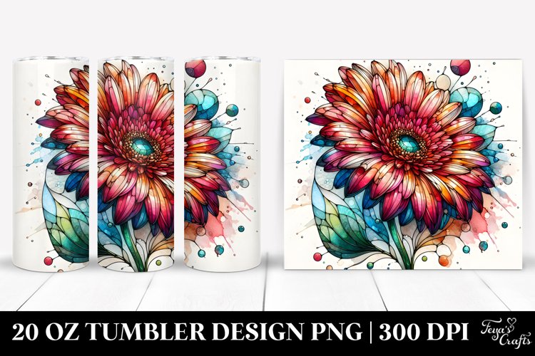 Shiny Round Gerbera Watercolor Splash | 20 Oz Tumbler example image 1