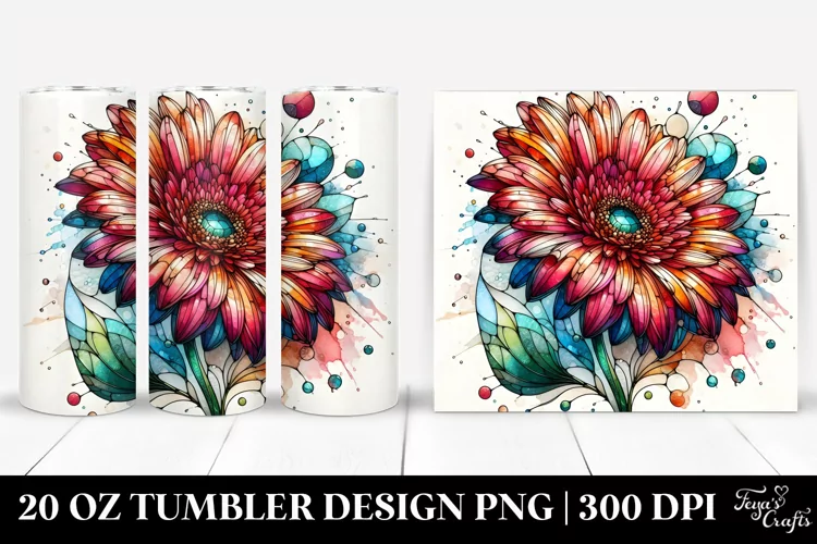 Shiny Round Gerbera Watercolor Splash | 20 Oz Tumbler