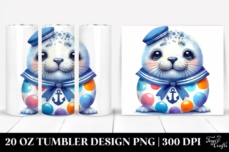 Colorful Watercolor Baby Seal Sailor Suit | 20 Oz Tumbler