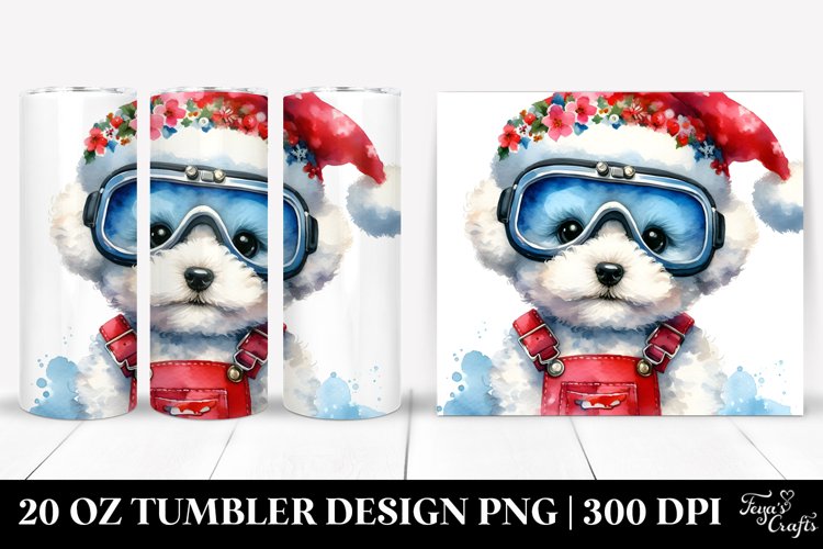 Expressive Bichon Frise with Santa Hat, 20 Oz Tumbler example image 1