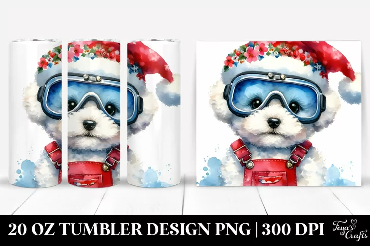 Expressive Bichon Frise with Santa Hat, 20 Oz Tumbler