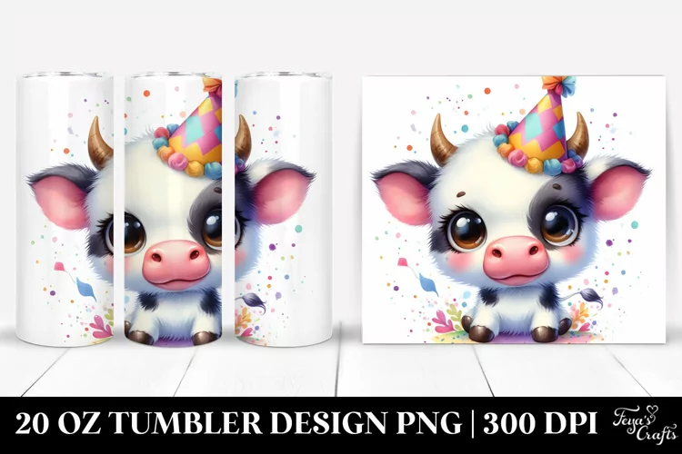 Colorful Cute Baby Cow Party Hat | 20 Oz Tumbler