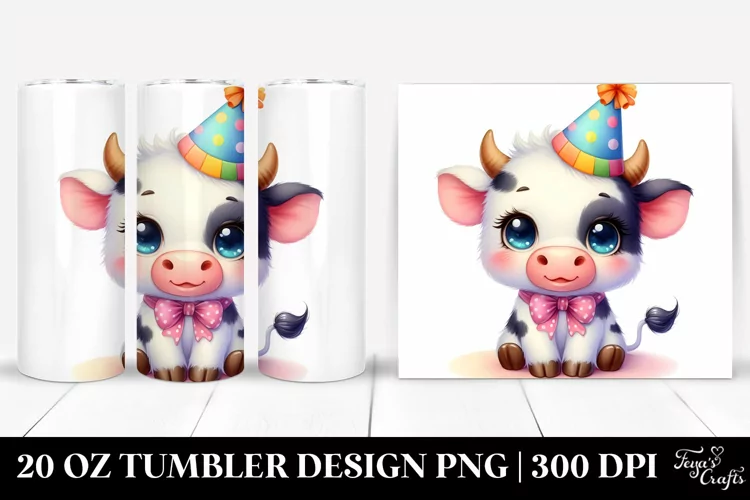 Colorful Cute Baby Cow Party Hat | 20 Oz Tumbler
