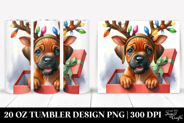 Expressive Rhodesian Ridgeback with Reindeer Horns, 20 Oz example image 1