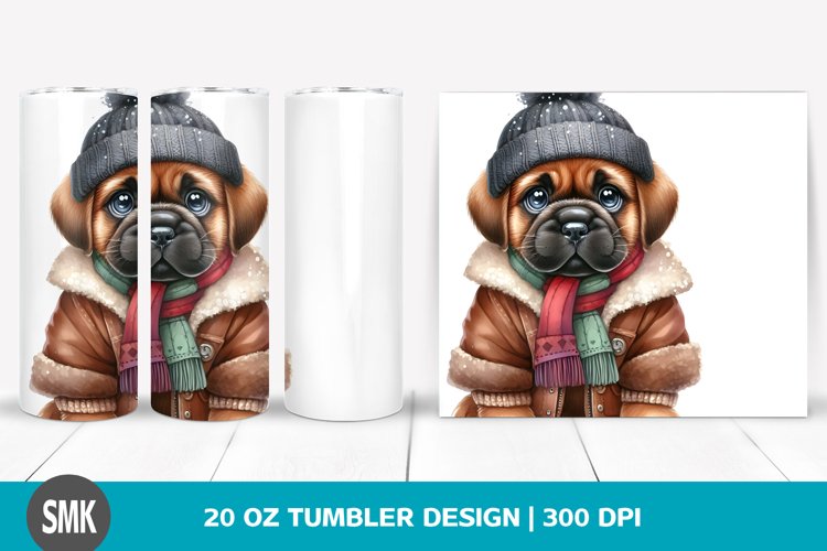 Watercolor Baby Bullmastiff, Winter | 20 oz Tumbler