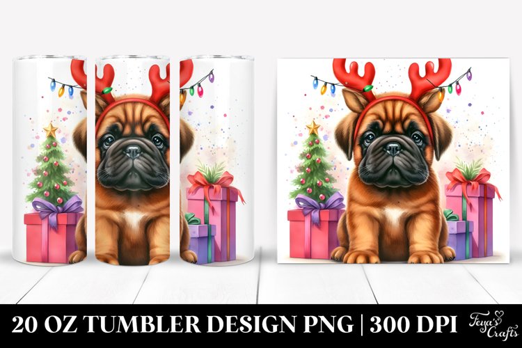 Expressive Baby Bullmastiff with Reindeer Horns 20 Oz example image 1