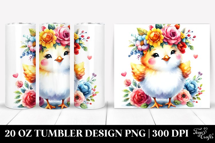 Cartoon Chicken with Flower Crown 20 Oz Tumbler
