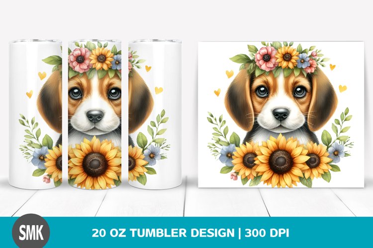 Watercolor Baby Beagle, Sunflower | 20 oz Tumbler