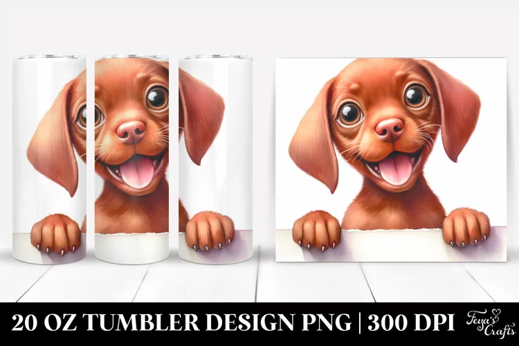 Funny Watercolor Vizsla Looking Over Paper | 20 Oz Tumbler