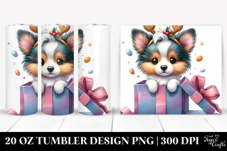 Enthusiastic Baby Collie with Reindeer Horns 20 Oz Tumbler example image 1