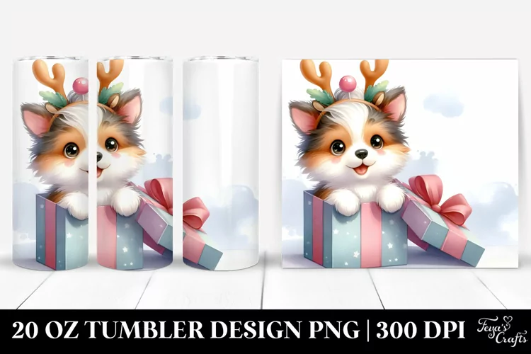 Enthusiastic Baby Collie with Reindeer Horns 20 Oz Tumbler