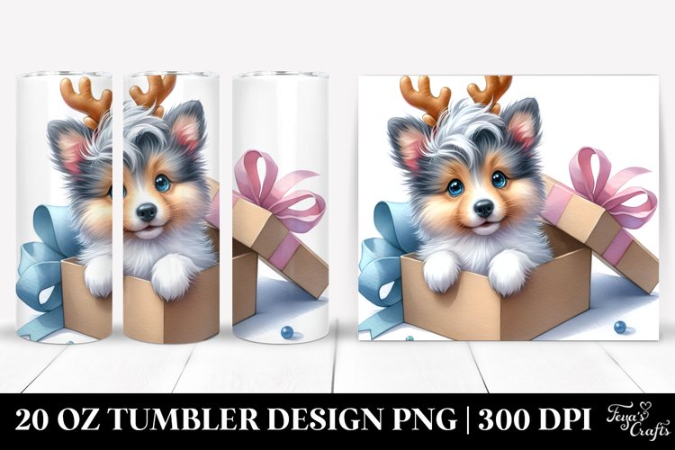 Enthusiastic Baby Collie with Reindeer Horns 20 Oz Tumbler example image 1