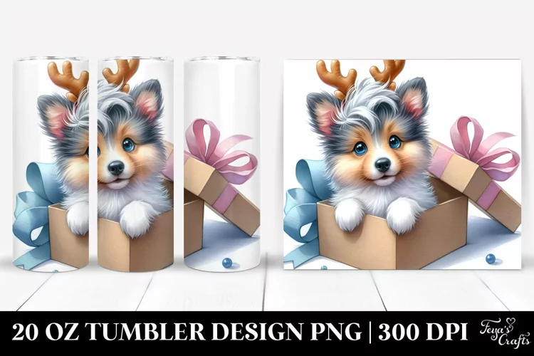 Enthusiastic Baby Collie with Reindeer Horns 20 Oz Tumbler