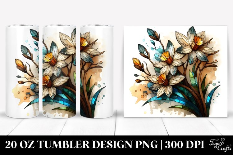 Abstract Wooden Stained Narcissus Watercolor Tumbler Design