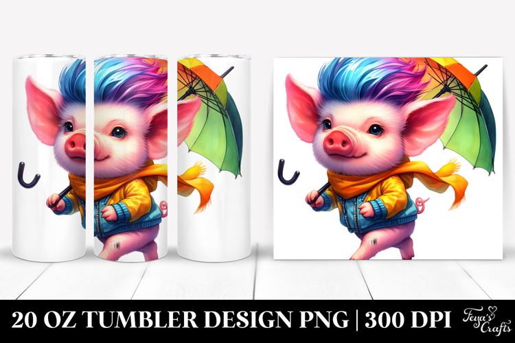 Cute Baby Pig with Cool Haircut, Style 20 Oz Tumbler