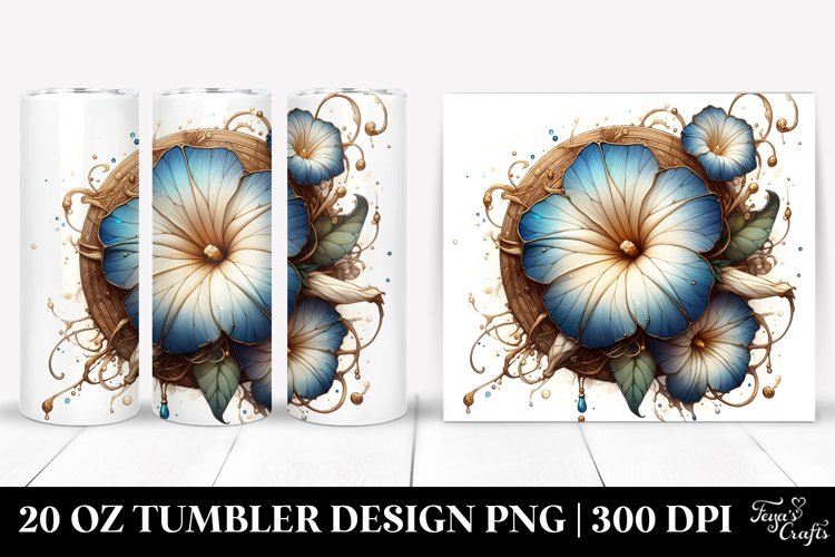 Detailed Wooden Morning Glory, Round Watercolor Splash | 20