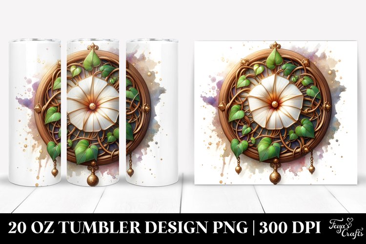 Detailed Wooden Morning Glory, Round Watercolor Splash | 20