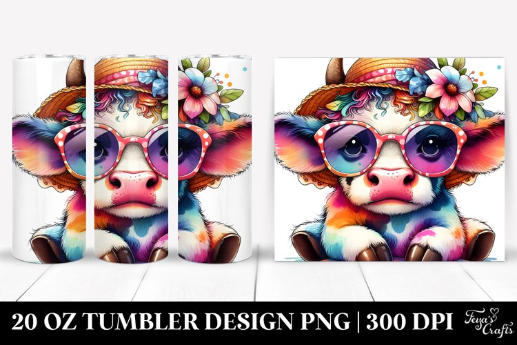 Colorful Layered Watercolor Baby Cow Tumbler