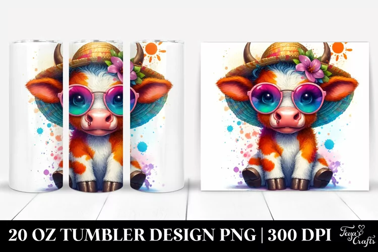 Colorful Layered Watercolor Baby Cow Tumbler