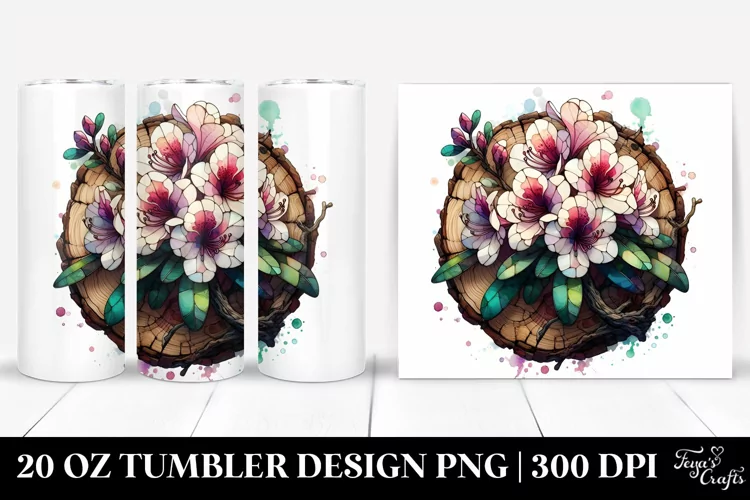 Watercolor Wooden Stained Rhododendron | 20 Oz Tumbler