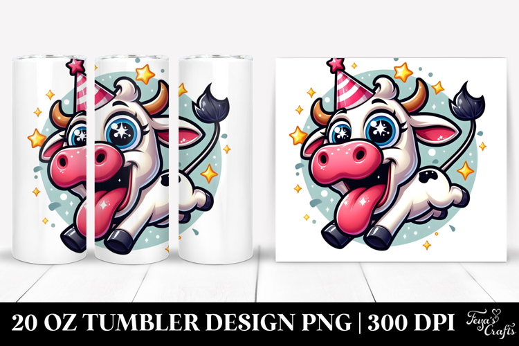 Goofy Cow in Party Hat, Trending 20 Oz Tumbler example image 1