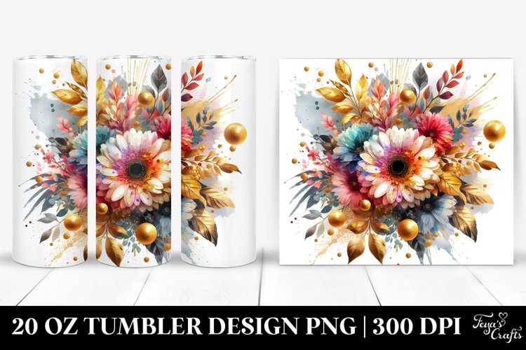 colorful bouquet GOLD FOIL, Tumbler example image 1