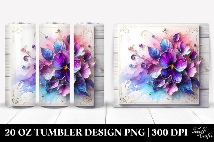 Violet Floral Splash Tumbler Design