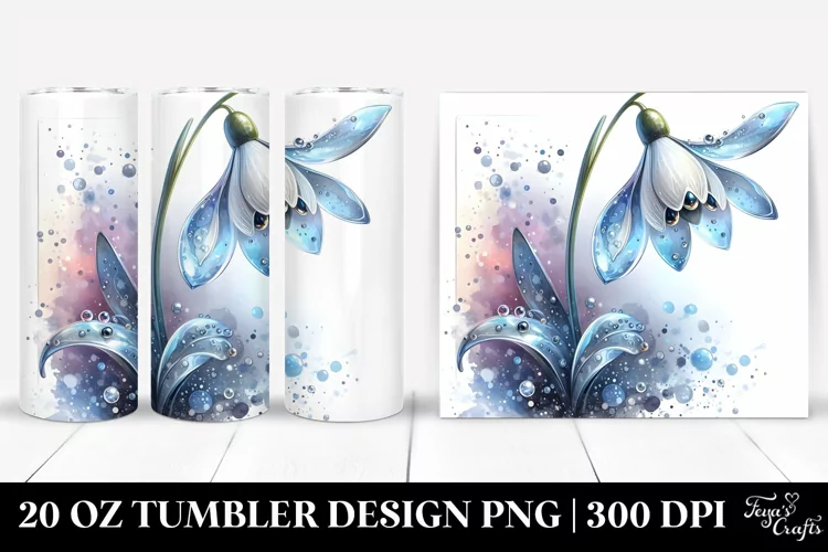 20 Oz Tumbler Sublimation | Glossy Snowdrop Watercolor