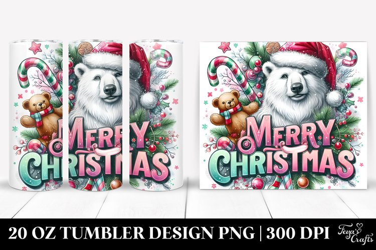 Polar Bear with Santa Hat 20 Oz Tumbler